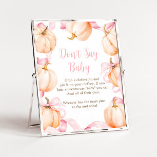 Pink Bow Pumpkin Baby Shower Don't Say Baby Sign