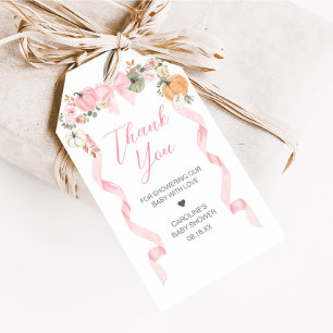 Pink Bow Pumpkin Baby Shower Favor Tags