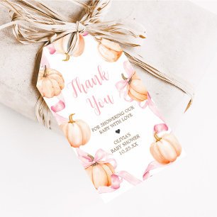 Pink Bow Pumpkin Baby Shower Favour Tags