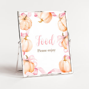 Pink Bow Pumpkin Baby Shower Food Sign