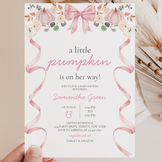 Pink Bow Pumpkin Baby Shower Invitation (Creator Uploaded)