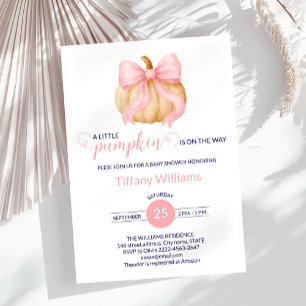 Pink bow pumpkin baby shower minimalistic invitation