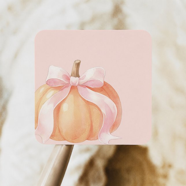 Pink Bow Pumpkin Baby Shower Square Sticker (Creator Uploaded)