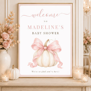 Pink Bow Pumpkin Baby Shower Welcome Party Sign