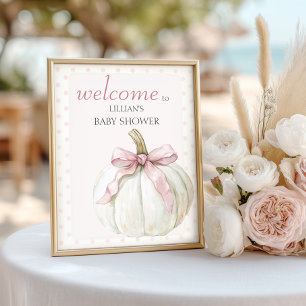 Pink Bow Pumpkin Baby Shower Welcome Poster