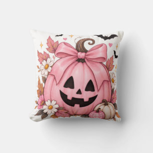 Pink Bow Pumpkin Coquette Halloween Cushion