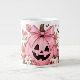 Pink Bow Pumpkin Coquette Halloween Large Coffee Mug