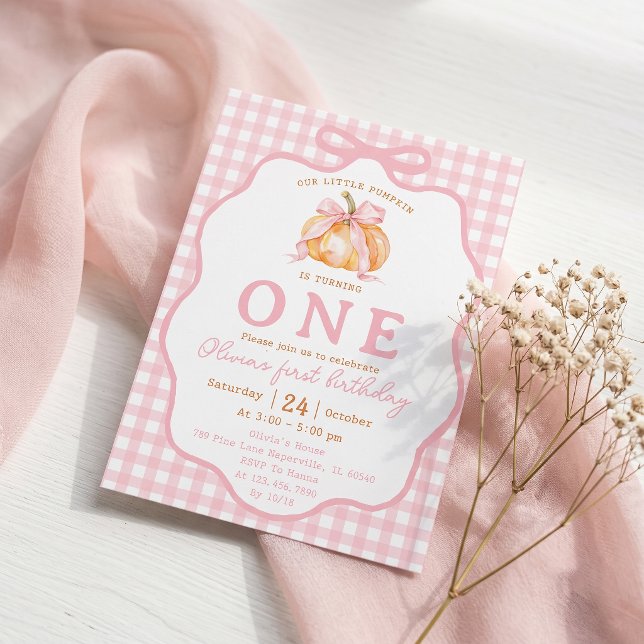 Pink Bow Pumpkin First Birthday Invitation (Creator Uploaded)