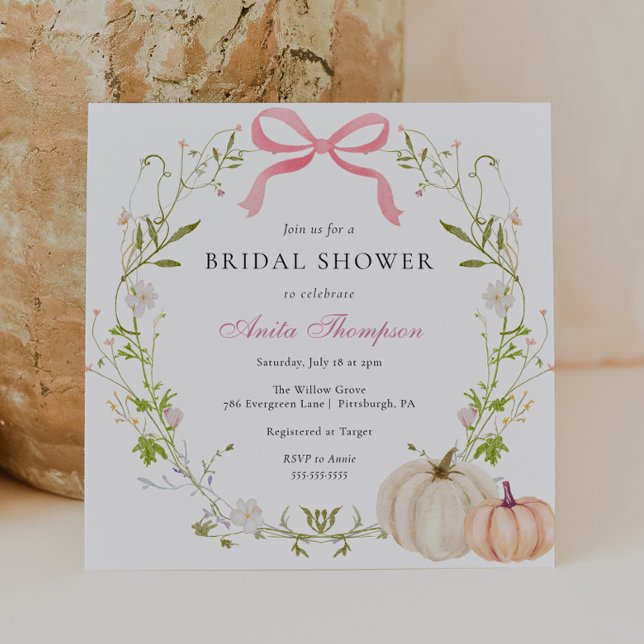 Pink Bow Pumpkin Floral Bridal Shower Invitation (Creator Uploaded)