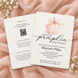 Pink Bow Pumpkin Girl Baby Shower All In One Invitation