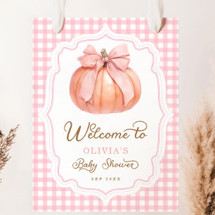 Pink Bow Pumpkin Girl Baby Shower Welcome Poster