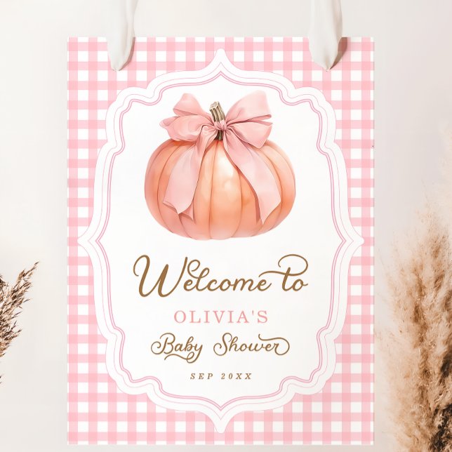 Pink Bow Pumpkin Girl Baby Shower Welcome Poster (Creator Uploaded)