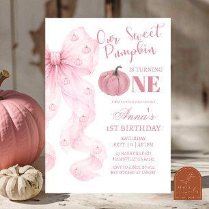 Pink Bow Pumpkin Girl Birthday Invitation