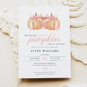 Pink Bow Pumpkin Twin Baby Shower Invitation