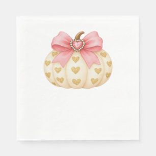 Pink Bow Pumpkin with Golden Hearts – Coquette Fal Napkin