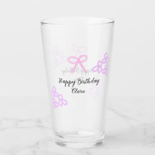 Pink bow purple floral pastel happy birthday glass