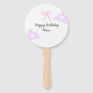 Pink bow purple floral pastel happy birthday hand fan