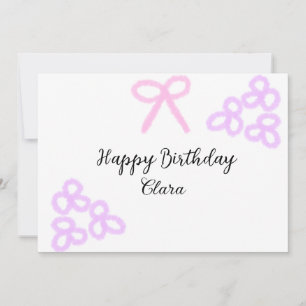 Pink bow purple floral pastel happy birthday  invitation