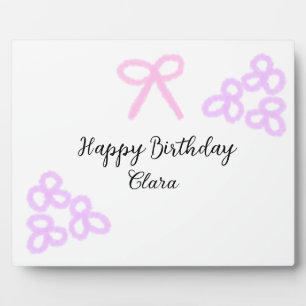 Pink bow purple floral pastel happy birthday plaque
