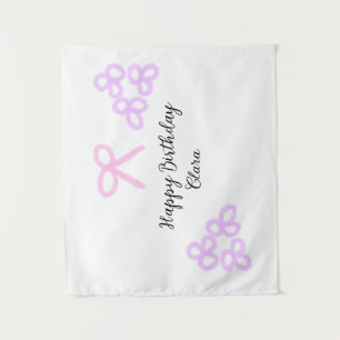 Pink bow purple floral pastel happy birthday  tapestry