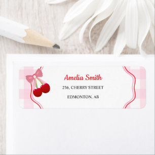 Pink Bow Red Cherry Bridal Shower Return Address Label
