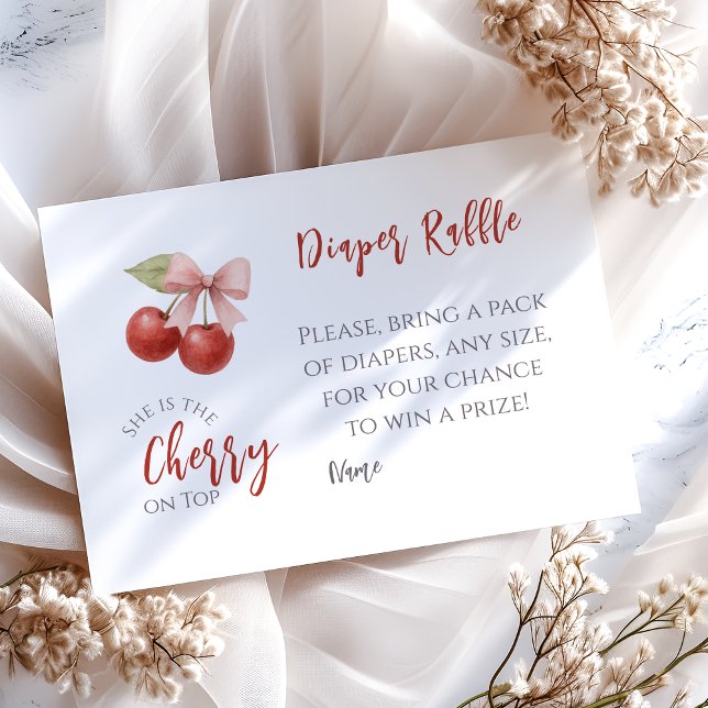 Pink Bow Red Cherry on Top Baby Shower Diaper Game Enclosure Card (Creator Uploaded)
