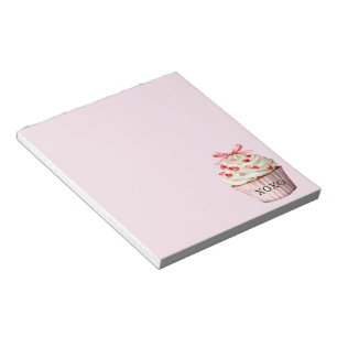 Pink Bow Red Hearts Cupcake   Notepad