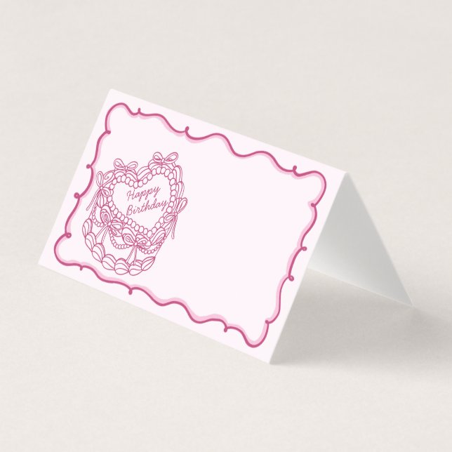 Pink Bow Retro Coquette Cake Birthday Place Card (Front)