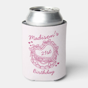 Pink Bow Retro Heart Coquette Cake Birthday Can Cooler