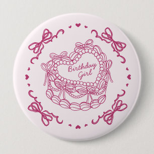 Pink Bow Retro Heart Coquette Cake Birthday Girl 10 Cm Round Badge