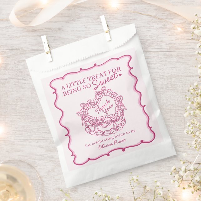 Pink Bow Retro Heart Coquette Cake Bridal Shower Favour Bag (Clipped)