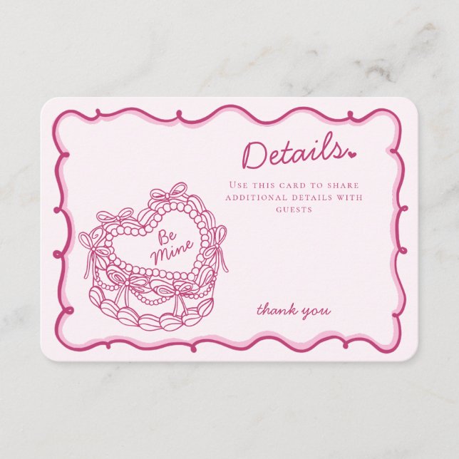 Pink Bow Retro Heart Coquette Cake Details Insert (Front)