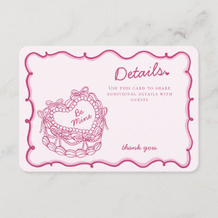 Pink Bow Retro Heart Coquette Cake Details Insert