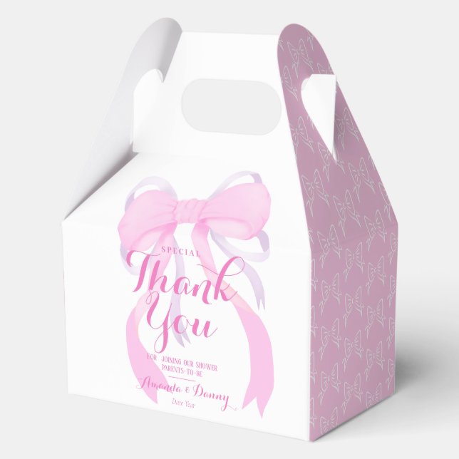 Pink Bow Ribbon Baby Girl Shower Favour Box (Front)