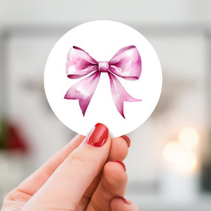 Pink Bow Ribbon Baby Shower Classic Round Sticker