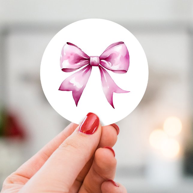 Pink Bow Ribbon Baby Shower Classic Round Sticker (Creator Uploaded)
