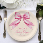 Pink bow ribbon baby shower cute elegant template paper plate<br><div class="desc">Pink bow ribbon baby shower cute elegant template paper plates personalised baby girl baby shower tableware decor vintage ribbon soft pink party plates</div>