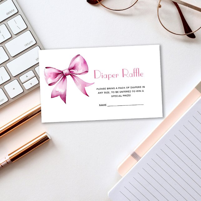 Pink Bow ribbon Baby Shower Diaper Raffle Enclosure Card (Creator Uploaded)