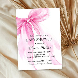 Pink Bow Ribbon Baby Shower Invitation