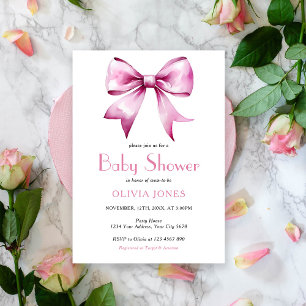 Pink Bow ribbon Baby Shower Invitation