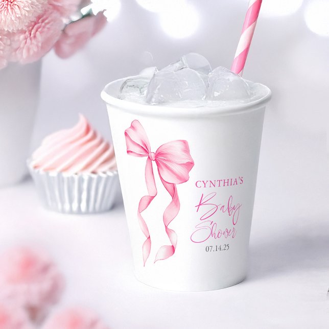 Pink Bow Ribbon Baby Shower Paper Cups (Pink Bow Baby Shower Paper Cup)