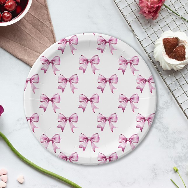Pink Bow Ribbon Baby Shower Paper Plate (Creator Uploaded)