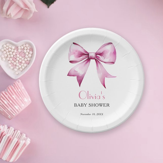 Pink Bow Ribbon Baby Shower Paper Plate (Creator Uploaded)