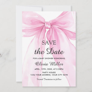 Pink Bow Ribbon Baby Shower Save the Date Invitation