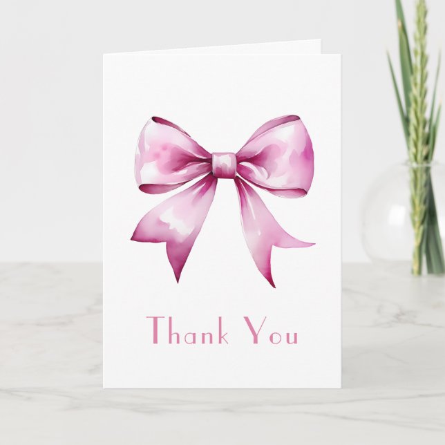 Pink Bow Ribbon Baby Shower Thank You Card (Front)