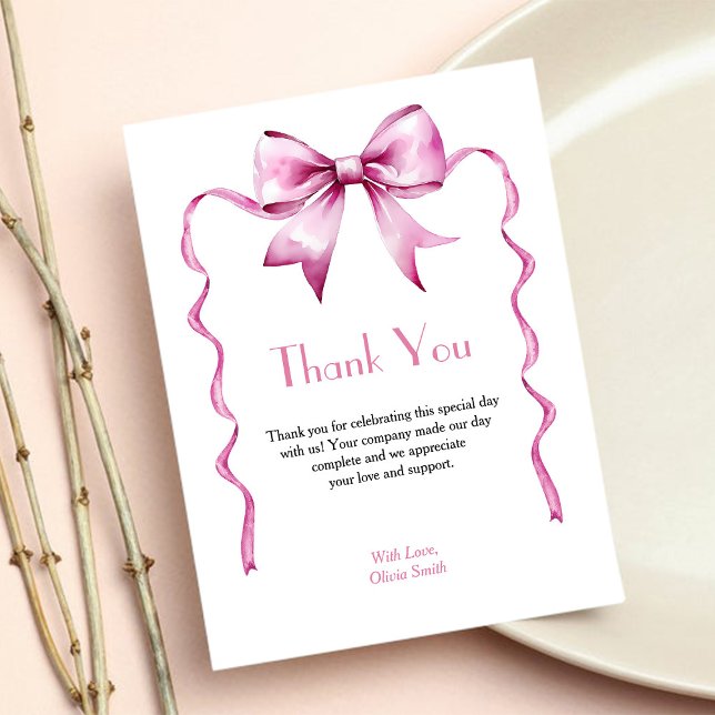 Pink Bow Ribbon Baby Shower Thank You Card (Creator Uploaded)