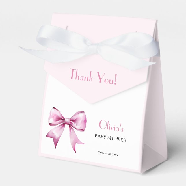 Pink Bow Ribbon Baby Shower Thank You Favour Box (Front Side)