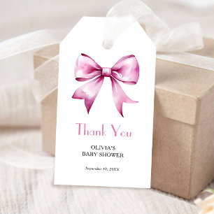 Pink Bow Ribbon Baby Shower Thank You Gift Tags