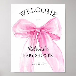 Pink Bow Ribbon Baby Shower Welcome  Poster
