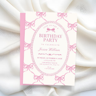 Pink bow ribbon birthday invitation